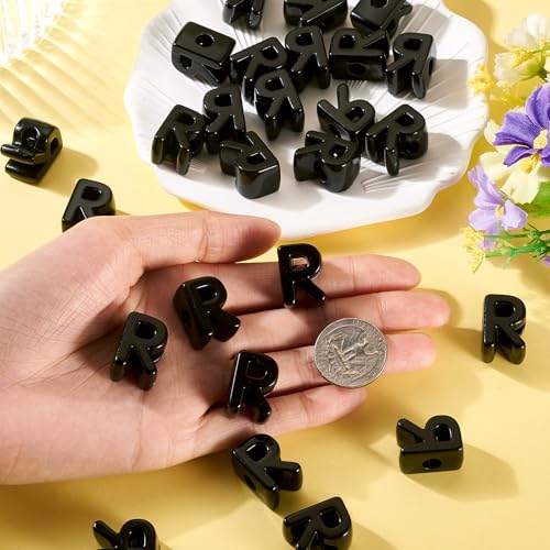 Craftora 30Pcs 20mm Black Large Letter Beads, Acrylic Big Alphabet Beads, Chunky Initial Letter R Bead with Large Hole for Friendship Bracelets Keychain Bag Charms Shoelaces - color: Letter R