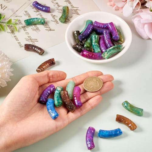 Spritewelry 30 pcs Acrylic Curved Tube Beads Long Chunky Bangle Bamboo Tube Bracelet Beads Imitation Gemstone Curved Beads for Jewelry Making Friendship DIY Crafts - color: Purple-Opaque