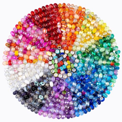 LAIDANLA Rainbow Large Hole Beads, 200pcs 15mm European Style, Resin, Plastic, Acrylic, Round, Loose Beads for Jewelry Making, Crafts, Decoration - color: A-Rainbow