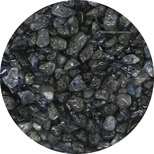 Iolite Pre Drilled Natural Crystals Crushed Chips Beads for Jewelry Making, DIY Handmade Healing Crystals (25 Inch Strand) - color: Iolite