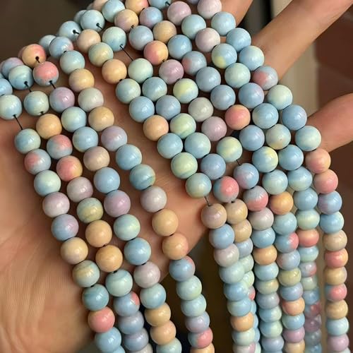 MJDCB Natural Stone Beads 8mm 43pcs Round Rainbow Stone Loose Gemstone Bead Charms for Jewelry Making Bracelet Necklace Earring Pendant - color: Rainbow Stone, size: 8mm