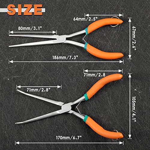 2 PCS Extra Long Bent & Straight Needle Nose Pliers Set for Jewelry Making & Fishing Hook Removal with Serrated Jaw & Lanyard - style: Extra Long Nose & Bent Nose