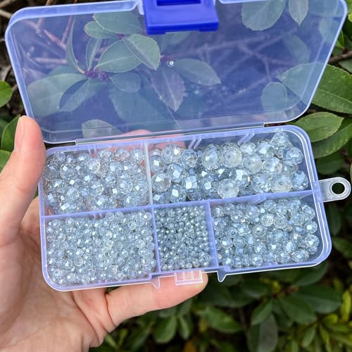 1000pcs Glass Beads for Jewelry Making, 2/4/6/8/10mm Crystal Beads Faceted Briolette Crystal Glass Beads for DIY Craft, Rondelle Spacer Beads for Bracelets Necklaces (Blue Grey) - color: Blue Grey