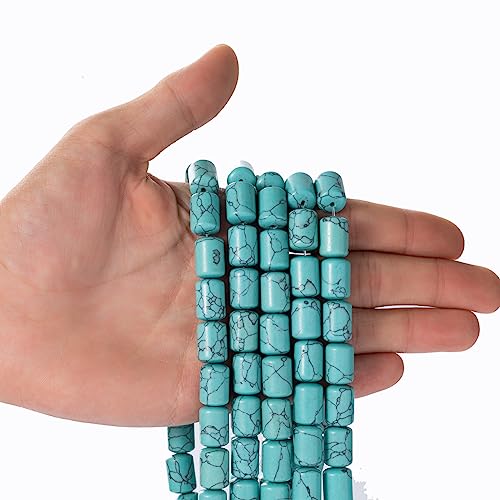 Natural Blue Turquoise Cylinder Tube Beads 10x14mm 38cm/str Loose Semi Gemstone Stone Beads for Making Bracelets Necklace - color: Blue Turquoise
