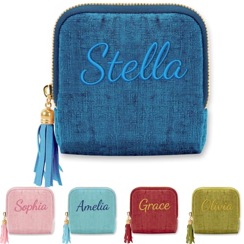 Mothers Day Gifts Personalized Travel Jewelry Case with Embroidered Name,Custom Small Jewelry Pouch Velvet Jewelry Organizer Storage Bag for Bracelet Rings Earring - color: Dark Blue