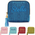 Mothers Day Gifts Personalized Travel Jewelry Case with Embroidered Name,Custom Small Jewelry Pouch Velvet Jewelry Organizer Storage Bag for Bracelet Rings Earring - color: Dark Blue