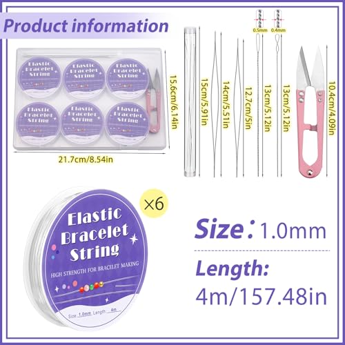 UOOU 6 Rolls Bracelet String for Bracelet Making, 1mm Jewelry String for Beads, Elastic Cord for Jewelry Making Supplies - size: 1.0mm
