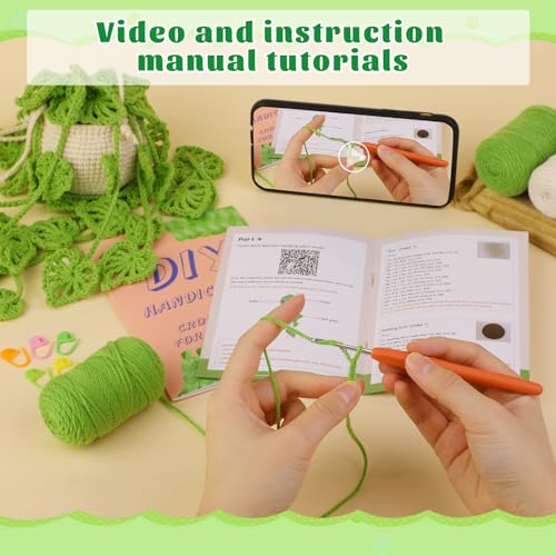 Kogyxe Beginners Crochet Kit, Amigurumi Crochet Starter Kits w Step-by-Step Video Tutorials, Hanging Potted Plants Knitting Starter Pack for Beginners Decoration, Plants Family (40%+ Yarn) - size: Plants Monstera