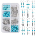 SUNNYCLUE 1 Box DIY 12 Pairs Turquoise Bead Dangle Earrings Making Kit Alloy Enamel Leaf Feather Pendants Charms with Eye Pin & Earring Hooks for DIY Earring Jewelery Making, Antique Silver - color: 1 Box Diy 12 Pairs Turquoise Bead Earrings Kit