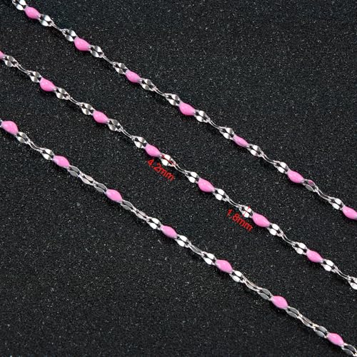 UMAOKANG 16.4 Feet Pink Enamel Jewelry Making Chain Roll Stainless Steel Craft Chain DIY Jewelry Supplies - color: Steel-Pink