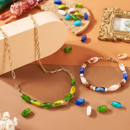 Pandahall 25Pcs Glass Oval Beads Crystal Barrel Long Smooth Bead 14x5mm lmitation Gemstone Gradient Loose Spacer Beads for Necklace Keychain Bracelets Jewelry Making