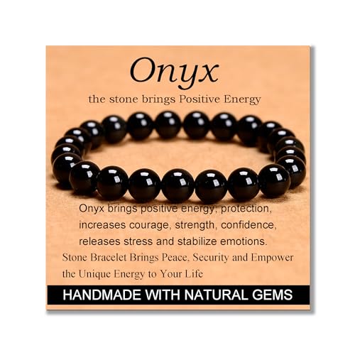 MASSIVE BEADS Handmade Yoga Stretch Elastic Bracelet Natural Stone Crystal Healing Power Energy Gifts for Unisex Adult 4mm 6mm 8mm 10mm - color: Black Onyx(Positive Energy), size: 8mm