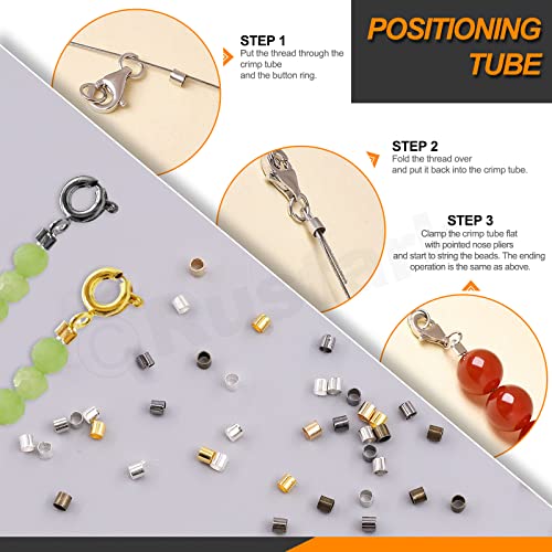 1501Pcs Crimp Beads Covers with Bead Crimping Pliers Tool Assortment Kit Brass Crimp Beads Tips Knot Covers Wire Guardians Fold Over Clamshell Crimp Beads Tubes for Jewelry Making DIY Crafts