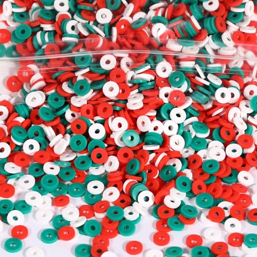 2000pcs Christmas Colors Clay Beads 6mm for Bracelets Making Flat Round Polymer Clay Bead Heishi Beads for Jewelry Making Earring Bracelets Necklace - color: Christmas colors