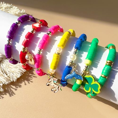 QiQnHngD 10 Strands Red Clay Beads for Friendship Bracelets, Heishi Beads for Bracelet Stack, Flat Spacers for Jewelry Making (Red) - color: Red