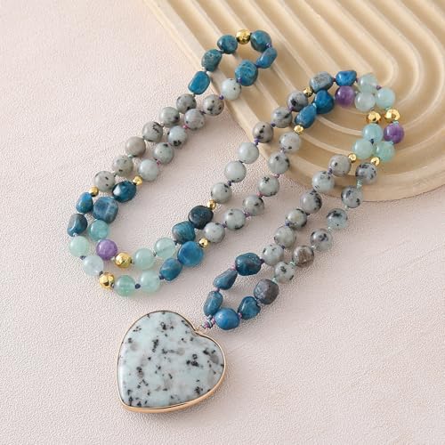 Long Necklaces for Women Boho, Oval Waterdrop Turquoise Pendant, Natural Stone Beaded, Handmade,Vintage & Elegance, Boho Fashion Charm Beaded Necklace for Women - style: N-TianshanBlueStone