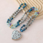 Long Necklaces for Women Boho, Oval Waterdrop Turquoise Pendant, Natural Stone Beaded, Handmade,Vintage & Elegance, Boho Fashion Charm Beaded Necklace for Women - style: N-TianshanBlueStone