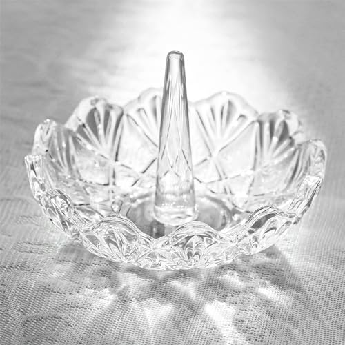 H&D HYALINE & DORA Clear Crystal Ring Holder, Glass Jewelry Dish, Display for Wedding, Wavy Shape Gift for Mom, Wife, Girl - color: Clear
