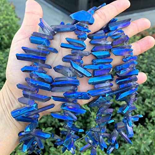 Adabele 30 Inch Natural Raw Healing Crystal Quartz Gemstone Loose Beads Small Drilled Point Sapphire Blue AB Titanium Coated Chakra Gem Stone Drop Stick GA4 - color: Sapphire Blue Ab, size: Small Size (30 Inch/2 Strands)