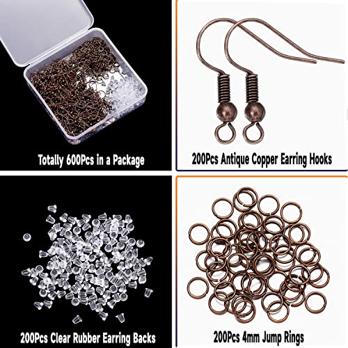 600Pcs Hypoallergenic Earring Hooks, Red Copper Earring Making Kit, Supplies with Earring Backs and Jump Rings for Jewelry Making (Red Copper) - color: Red Copper
