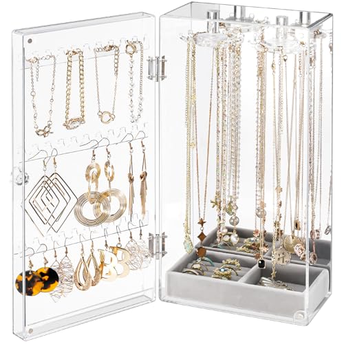 Lolalet Earring Holder Organizer, Acrylic Jewelry Organizer Rotating Clear Earrings Display Box, Dust-proof Jewelry Storage Case with Velvet Tray -Earringmirror - color: 4 -Earringmirror