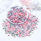 60g Mixed Pearls and Rhinestones, Flatback Rhinestones and Pearls for Nails Face Art, Crafts Tumblers Shoes, Light Pink|Light Gray|Silver - color: Pink Elephants | Mix Light Pink | Light Gray | Silver