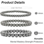 3Pcs Natural Healing Crystal Bracelets for Women Men, 4mm 6mm 8mm Beaded Stretch Bracelet Set, Black Tourmaline Natural Stone Gemstone Jewelry Gifts for Meditation, Reiki & Yoga - color: Hematite