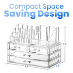 Masirs Clear Makeup Organizer - 16-Compartment Cosmetic and Jewelry Holder with 4 Drawers - Vanity Storage Box for Makeup, Skincare, Accessories, and Jewelry Display - size: 4-drawer | 16 Compartments