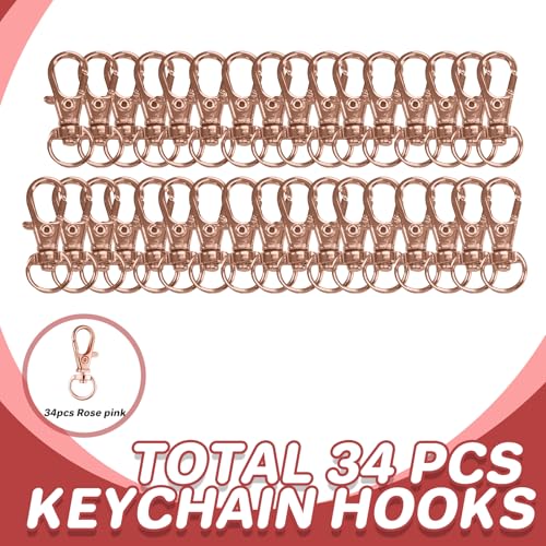 Keychain, 68PCS Swivel Snap Hooks with Key Rings, Metal Lobster Claw Clasp,34PCS Keychains Clips Hooks and 34PCS Key Chain Rings,Keychain Rings for DIY Crafts,Jewelry Making (Rose Gold) - color: Rose Gold