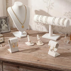 Wenqik Velvet Jewelry Display Set Necklace Mannequin Bust T-Bar Bracelet Holder 2 Earring Stands 2 Ring Holders for Showcase (White) - color: White