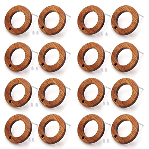 DoreenBeads 30Pcs Natural Wooden Stud Earrings Posts with Loop for Jewelry Making- Ring Shaped Wood Earring Posts with Ear Backs for Women DIY Earring Making Personalized Jewelry Findings - color: Ring