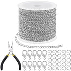 Tanstic 102Pcs 30 Feet Jewelry Making Chains Necklace Chains Bulk Cable Link Chain with 50Pcs Jump Rings, 50Pcs Lobster Clasps, Pliers for Bracelet Necklace Making(White) - color: White