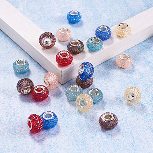 Beadthoven 100pcs Rhinestone European Large Hole Beads Crystal Pave Berry Rondelle Slide Charm Spacer Beads for Snake Chain European Bracelets Jewelry Making - color: Berry Mixed Color