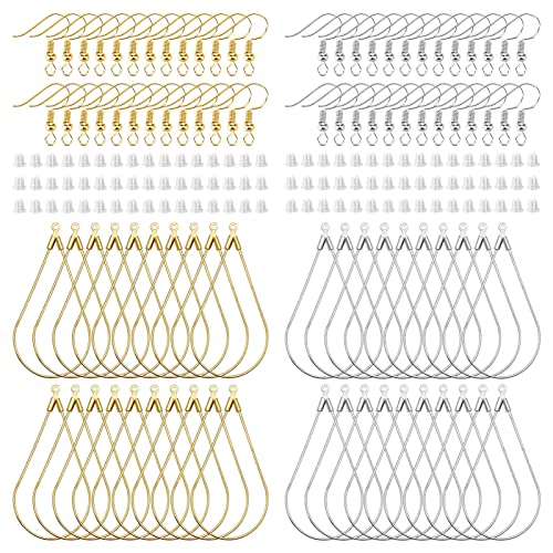 240PCS Earrings Beading Hoop Teardrop Beading Earring Hoops Beading Hoop Earring Finding Components for DIY Jewelry Making 100PCS Earring Hooks 100pcs Silicone Earring Backs (K Gold, White K) - color: 240PCS;Teardrop;K Gold,White K