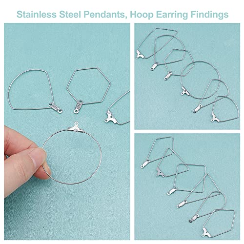 UNICRAFTALE 72Pcs 12 Style Stainless Steel Color Hoop Earring Findings - 304 Stainless Steel Beading Metal Rings - Triangle Teardrop Shaped for Earring Making - size: 26~44.5mm