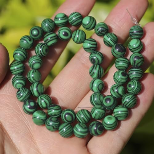 Natural Stone Beads 8mm Polished Round Smooth Gemstone Beads for Jewelry Making Supplies 15 Inch(45 Beads) (Green Peacock) - color: Green Peacock-45pcs