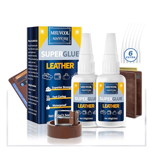 Meuvcol Leather Glue 100g, Fast-Setting Leather Repair Adhesive for Purses, Shoes, Car Seats, Suede & Upholstery, Clear-Drying Strong Bond for Leather, Includes 6 Precision Tips - size: 100g, style: Leather Glue