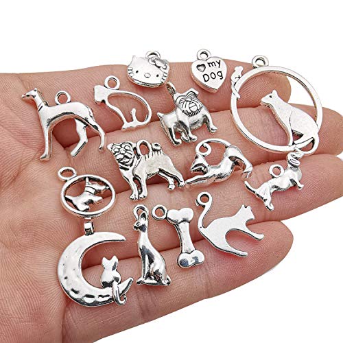 100g(80pcs) Craft Supplies Antique Silver Animals Cat Dog Pet Charms Pendants for Crafting, Jewelry Findings Making Accessory for DIY Necklace Bracelet (M293) - color: M293