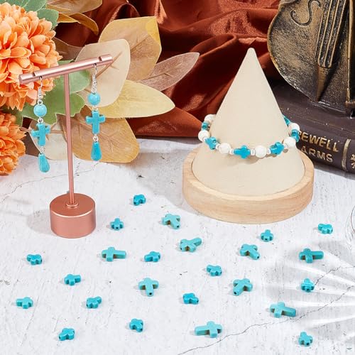 SUNNYCLUE 1 Box 100Pcs Cross Beads Bulk Blue Synthetic Turquoise Stone Cross Bead Charms Mini Small Pocket Crosses Tiny Easter Holiday Crucifix Beads for Jewelry Making Beading Kits Craft Supplies - color: 100pcs 10/16mm Turquoise Blue Cross Beads