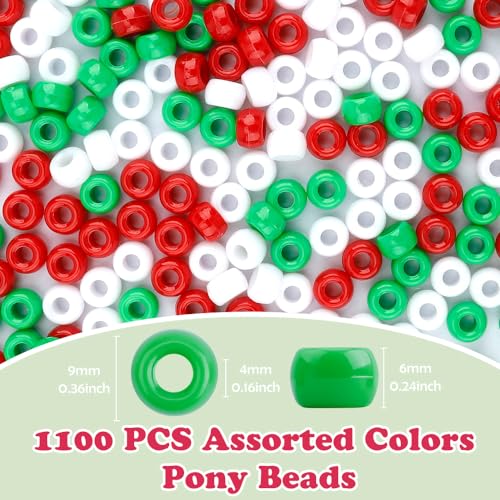QPIXVB 1100PCS Christmas Beads,Pony Beads,Christmas Pony Bead for Bracelets,Small Bulk Bead for Jewelry Making Bracelet Making,Hair Craft,Red Green Jewelry Making Supplies for Adults,9mm - color: christmas beads