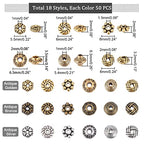 PH PandaHall 900pcs Metal Spacer Beads, 6 Style Tibetan Gear Bicone Flower Beads Alloy Jewelry Loose Beads for Bracelet Necklace Earring Jewelry Making(Antique Silver, Antique Bronze and Golden)