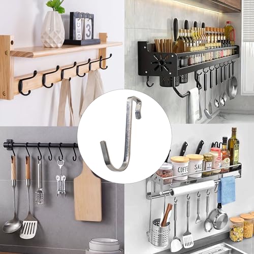 20Pcs J Shaped Stainless Steel Hanger Hook,Clip-on Wire Rack Hook, Hanging Sink Grid Hooks Wire Shelf Hooks for Kitchen Bedroom Office, Silver - color: Silver, size: 0.34"