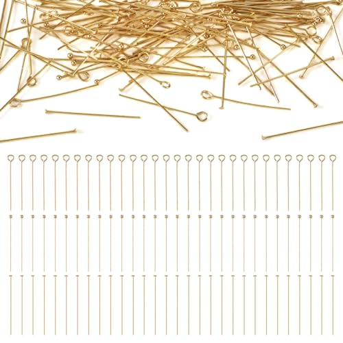 Craftdady 300Pcs 18K Gold Brass Eye Pins Flat & Ball Head Pins 30mm Golden Jewelry Pins Set Small Open Eye Metal Pins Needles for Crafts DIY Earring Pendants Jewelry Making Findings - color: 18K Gold, Mixed Pins