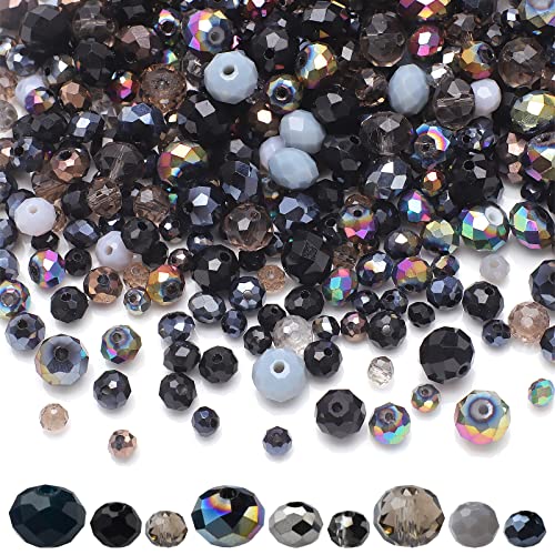 1000pcs Faceted Rondelle Beads,4/6/8mm Crystal Glass Beads for Jewelry Making Assorted 3 Sizes Spacer Loose Beads with Storage Box(Black Color) - color: Black