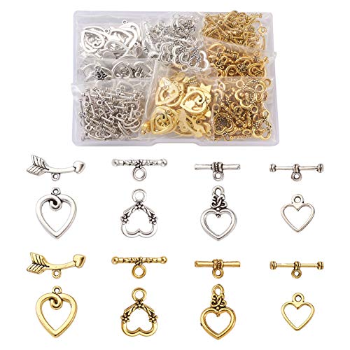 Craftdady 150 Sets Tibetan Love Heart Toggle Clasps 2 Colors Antique Vintage Alloy IQ T-Bar Closures End Clasps Buckles for DIY Bracelet Necklace Jewelry Making - color: 2 Colors,Heart