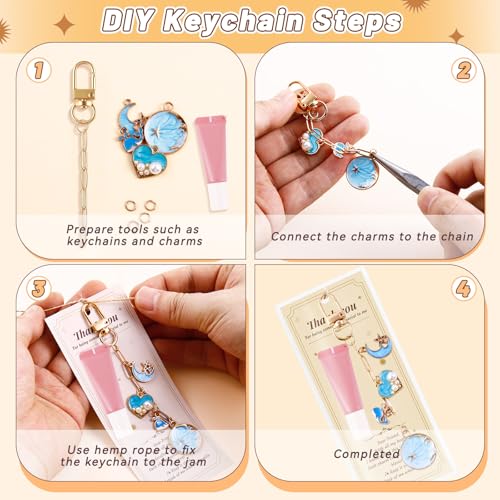 Wurosi 52 Set Lip Gloss Keychain Making Kit, Gold Keychain Clips Hooks with Extender Chain, Gift Bags, Thank You Cards, 5M Hemp Rope, for DIY Key Chain Making Crafts - color: 52 Set Keychain Making Kit