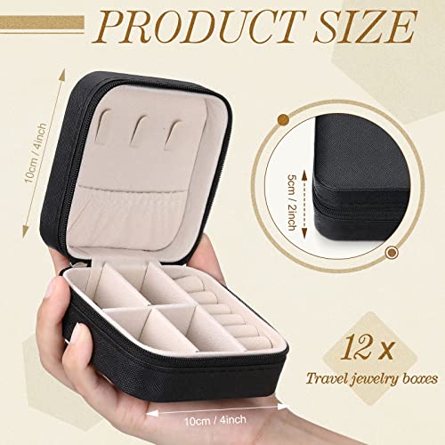 Yinkin 12 Pcs Mini Travel Jewelry Case Bridesmaid Proposal Gift Boxes, Small PU Leather Earring Organizer, Bulk Travel Accessories Portable Jewelry Holder(Black) - color: Black