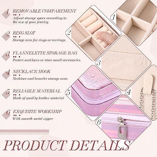 Yinkin 12 Pcs Mini Travel Jewelry Case Bridesmaid Proposal Gift Boxes, Small PU Leather Earring Organizer, Bulk Travel Accessories Portable Jewelry Holder(Glossy Pink) - color: Glossy Pink