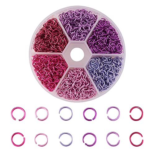 1080Pcs Jump Ring Tool 6 Colors Aluminum Jump Ring with Delicate Round Box for Necklace Earrings Jewelry Making Connectors (180Pcs/Color) - color: Purple Series