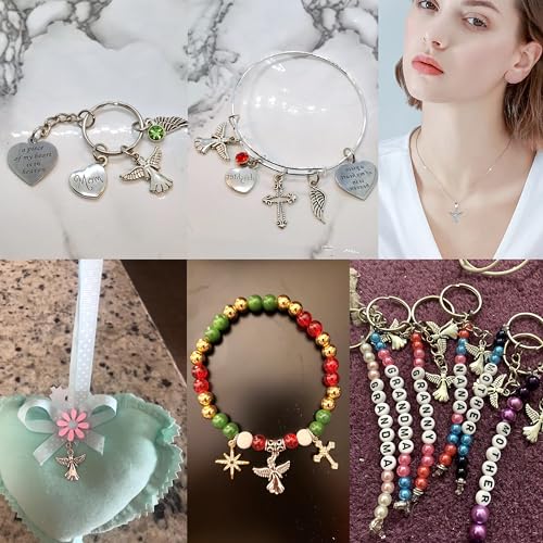 Honbay 60PCS Antique Silver Angel Pendants Guardian Charms Alloy Religious Pendant Cute Tiny Beads for Keychains Earrings Bracelets Necklaces Jewelry Making and DIY Crafts - size: Small (Pack of 2)